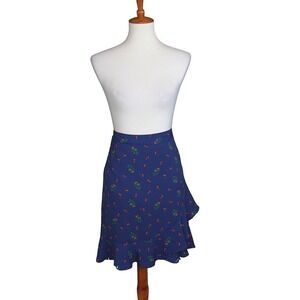 Banana Republic Factory Navy Blue Cherry Print Ruffle A-line Mini Skirt Size 14